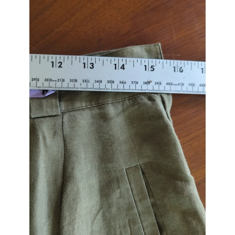 Nordstrom Olive Top (10) Skirt (12) Set Linen Lagenlook Artsy Blouse Sz L Career